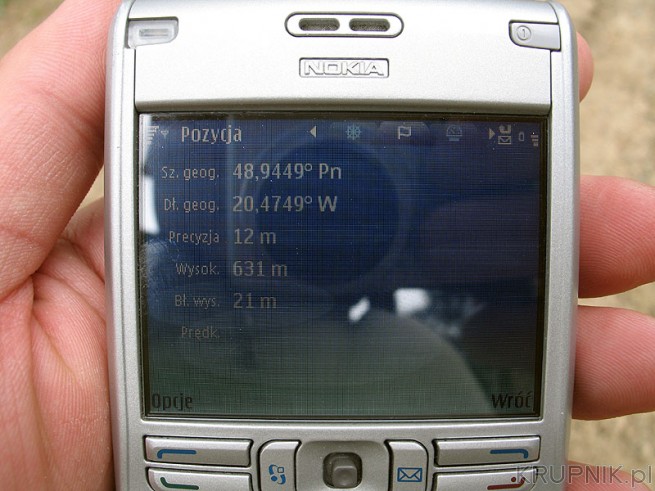 Koordynaty GPS miejsca wyjścia na wycieczkę w Cingow. GPS Nokia E60 podaje też ...