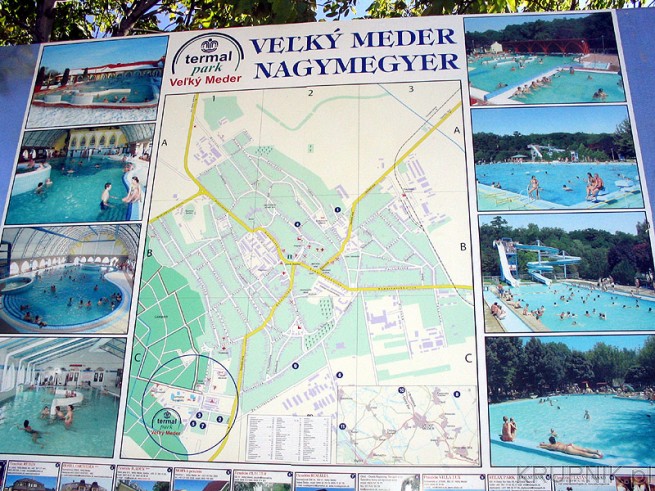 Velky Meder - Nagymegyer, mapa miejscowości - reklama Termal Park. Baseny termalne ...