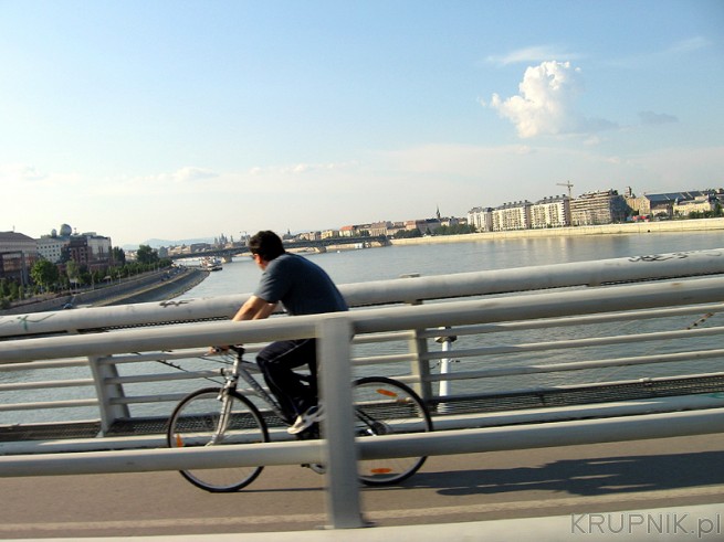 Budapeszt, most na rzece Dunaj. Dunaj przepływa przez miasto od północy na południe ...