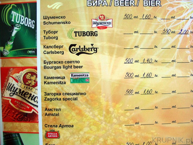 Cennik piwa w Bułgarii