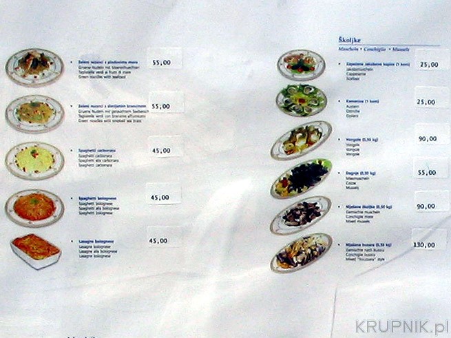 Na wyspie KRK - dania w cenie około 50kun=25PLN. Za coś poważniejszego trzeba ...